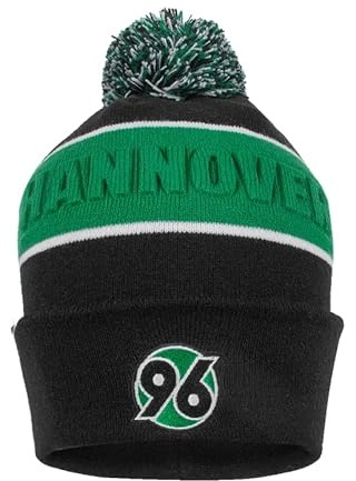Hannover 96 Bommelmütze Schwarz Weiß Grün – Offizielle Fanmütze Winter | Warme Strickmütze mit Bommel | H96 Fanartikel Herren Damen Unisex