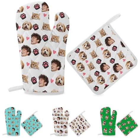 Personalisierte Ofenhandschuhe mit Foto, lustige witzige Backhandschuhe, individuelle hitzebeständige Topflappen Küchengeschenkeals Geschenk für Familie und Mutter Freund