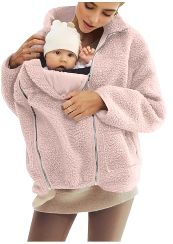 Veste De Portage pour Maman et Bébé Veste avec Poches Mère-Enfant Polaire Sweat d'allaitement Kangourou Vestes de Maternité Femme Manches Longues Pull Douce et Confortable Couleur Unie