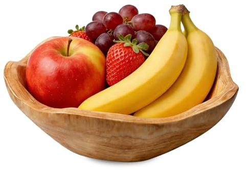 BORDEAG fruktskål av naturträ, oregelbunden kreativ träskål frukt serveringsskål, salladsskål av trä, handgjord dekorativ skål för frukt sallad mellanmål nyckel dekor (20–24 cm)