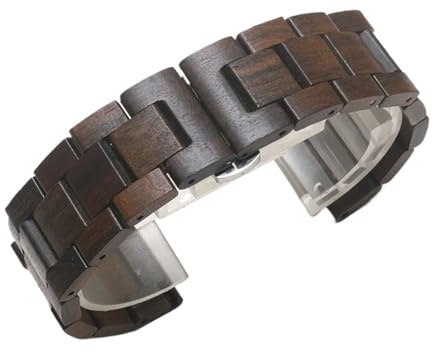 Klockarmband Träarmband Quick-release Design Rostfritt stål viklås Ersättningsarmband(Black,20MM)