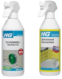 HG Schimmel Basis-Set 2er – Schimmelentferner Spray & Schimmelschutz Spray | Effektive Schimmelbeseitigung und zuverlässiger Schutz vor Neubildung in Bad, Fugen und Silikon