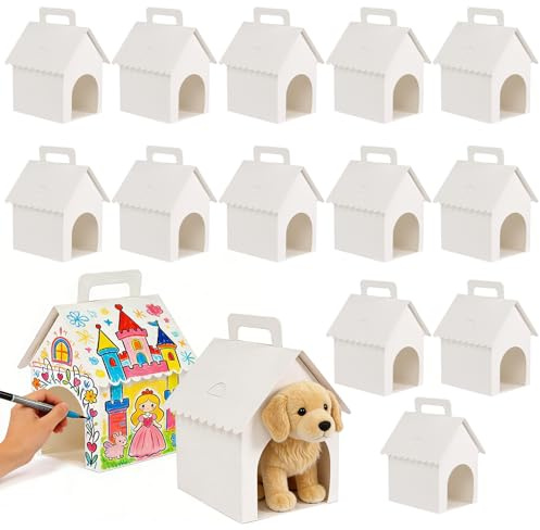 Süße leere Geschenkboxen in Hausform, 15 Stück Hausförmige Geschenkboxen Tragbare Faltbar Geschenkboxen mit Löchern Weiße, Faltbare Partygeschenkboxen zum Thema Adoptieren Welpen Bemalen DIY