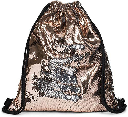 styleBREAKER Unisex Turnbeutel Wende Pailletten, Rosegold/Silber