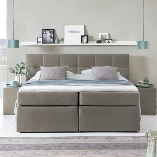 Furniture for Friends 3F Boxspringbett Bea 160x200 cm Beige/Grau Härtegrad H2/H3 | 7-Zonen Taschenfederkern Matratze + Visco Topper | mit Bettkasten für Stauraum