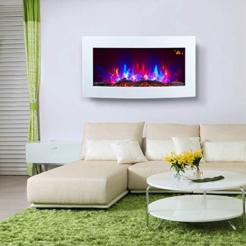2025 TruFlame 89.2cm Wide Wall Mounted White Arched Glass Electric Fire with Log Effect Electric Fire and GLOW Side LEDs!
