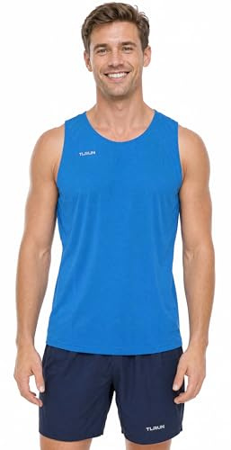 TLRUN Men's Running Tank Top Ultra Lightweight Marathon Singlet Shirts Dry Fit Yoga Workout Sleeveless T-Shirts(Large Blue)