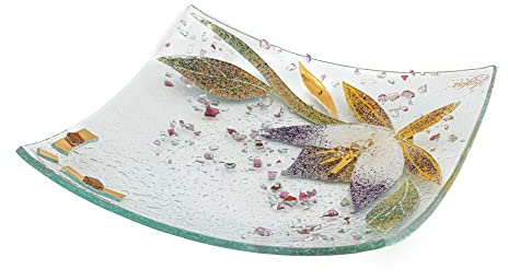 Sospiri Venezia Murano-Glas-Gegenstandsablage mit floraler Dekoration Tischdekoration Wohndekoration Geschenkidee handgefertigt in Italien (19 x 19 cm quadratisch)