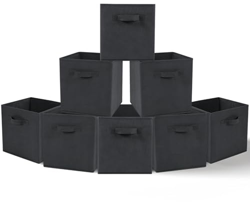 Amazing Tour 8 PCS Cube Storage Boxes 27x27x27 Foldable Fabric with Handles Collapsible for Home Office Nursery Organiser - Clothes Basket Containers, Dark Gray