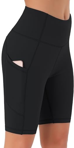 JOYSPELS Cycling Shorts Women with Pockets High Waisted Non See Through Womens Activewear Shorts for Gym Workout Running Yoga Sport Exercise UK Black L