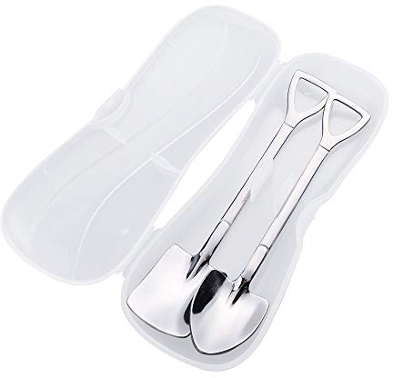 Shovel Spoons Set - 2pc Cute Mini Spade Dessert Spoons Stainless Steel Ice Cream Coffee Tea Spoons