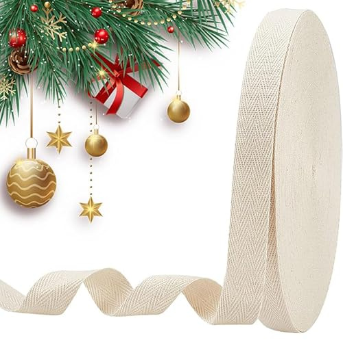 NBEADS 50m/Roll Fischgrät Baumwolle Webbings, 20mm Breite Antike Weiße Baumwolle Twill Tape Bänder Baumwolle Fischgrätenschnüre Für Das Stricken Nähen DIY Handwerk