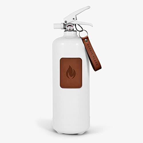 Nordic Flame Feuerlöscher weiß mit Leder Emblem Dunkel 2 kg N130