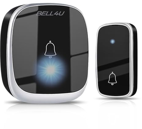 Bell4U Haustürklingel Funk, Türklingel Funk Set, kabellos, ohne Batterie, Wasserdicht, mit 1 Plug-in-Empfänger, 51 Melodien und 4 Lautstärkestufen, 200 m Reichweite
