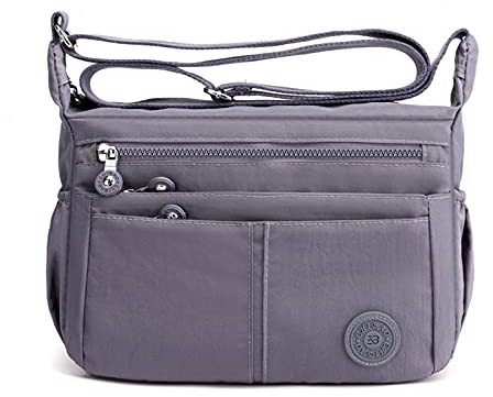 FANDARE Casual Schultertasche Damen Leichte Umhängetasche Wasserdicht Nylon für Sporttasche Arbeitstasche Reise Freizeit Crossbody Bag Grau