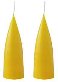 Kunstindustrien® Stumpenkerzen, Hergestellt in Dänemark, 43 Farben verfügbar, Kegel Kerze, Durchgefärbte Stumpenkerze lange Brenndauer von 15 Stunden, Kerzen Deko, 2 Stück, 6,5 x 16cm (Zitronengelb)