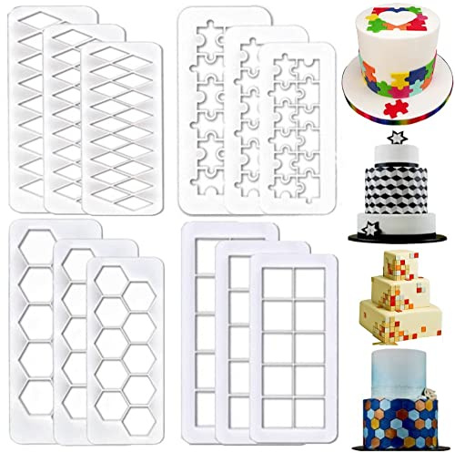 Hexagon Cookie Cutters,Cake Mold Soccer Ball Football Cookie Cutters,Square Fondant Cutters,Puzzle Fondant Cutters,Geometric Biscuit Cutters Fondant Impression Mat Cake Border Decorating Tool