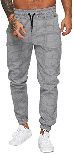 Pantalons de jogging pantalons d'entraînement pour hommes pantalons de sport coupe ample pantalons de survêtement longs pantalons de loisirs à carreaux pour hommes (gris clair, M)