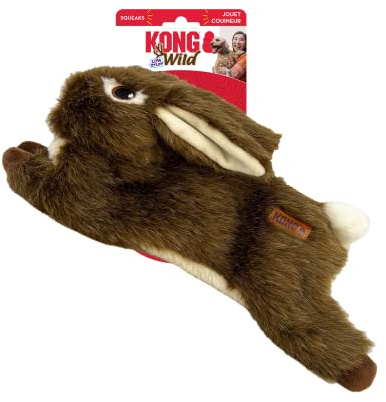 KONG Wild Low Stuffing Dog Toy – Coniglio – Peluche durevole con Squeaker – Imbottitura minima per meno disordine – Morbido giocattolo da masticare per cani di taglia piccola, media e grande