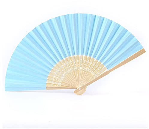 SHTGOI 2 Stück Handfächer Bunt Handheld Bambus Faltfächer Blank Folding Papier Fächer Hochzeit Hochzeitsfächer Taschenfächer Hand Fan Klappfächer für Kinder DIY Malerei Wedding Party Hellblau