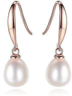 Bellitia Jewelry Perlenohrringe Silber Ohrhänger Dangle Ohrringe Damen Rosévergoldet Silber 925 Tropfen Haken Ohrringe mit Perlen, Perlenohrschmuck Hängend mit Echten Süßwasserperlen