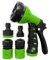 Tradineur - Pistola de riego Regulable con Accesorios, Chorro Ajustable, 7 Posiciones, plástico, regar jardín, Flores, huerto, Lavar Coche (Verde y Negro)