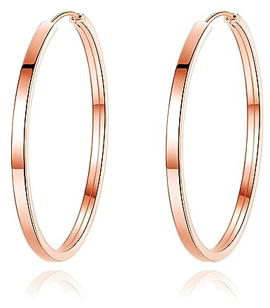 Bewenda Creolen Silber 925, Groß, Leichte Hypoallergen, Damen Ohrringe Kreolen Rosegold in 40mm, Klappcreolen Runde Kreis Endless Ohrschmuck