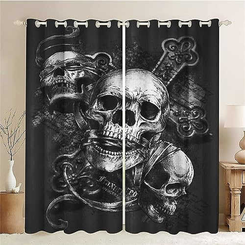 SMchwbc Vorhänge Totenkopf Gardinen Blickdicht mit Ösen Gothic Vorhänge Skull 3D Verdunkelungsvorhäng Totenkopf rosa 2er Set Gardinen für Dekoration (4,150 x 166cm(2X75X166cm))