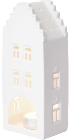 BUTLERS Teelichthaus Porzellan - Amsterdam - Grachtenhaus | Farbe Weiß - 5x7x17 cm - Lichthaus für Teelichter & Kerzen - Windlicht für Fensterbank & Sideboard