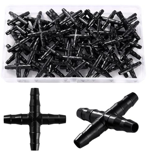 VooGenzek 50 Pezzi Connettore a Croce a 4 Vie per Irrigazione da Giardino, 4/7mm Connettori per Tubi Flessibili, Connettori per Irrigazione a Goccia, Raccordi per Irrigazione a Goccia