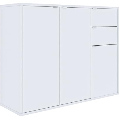 Home Collective Kommode mit 2 Schubladen und 3 Türen Flur Schlafzimmer Wohnzimmer Organizer 110 cm breit 80 cm hoch | weiß Holz Highboard Sideboard Mehrzweckschrank Schrank schmal