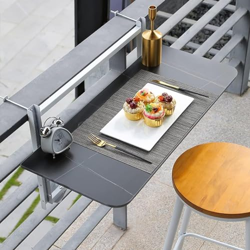 Kanduo Balkontisch hängend Balkon-Hängetisch, Outdoor-Bartisch, Klappbarer Esstisch, Geländertisch, faltbar, Outdoor-Esstisch Externer Beistelltisch(White Stand,120 * 35cm)
