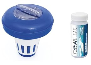Bestway | Flowclear™ Dosierschwimmer Kit | Set inkl. 50 Teststreifen | 16,5 cm Ø | Poolwasser sauber & kristallklar