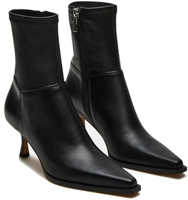 Goiphrri Black Ankle Boots for Women Stiletto High Heel Boot Pointed Toe Short Booties Side Zipper Dress Kitten Heel Booties Elastic Fashion Trendy Fall Boots Size 7.5