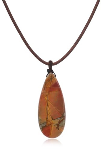 COAI Collana da Uomo e da Donna in Vera Pelle Italiana con Pendente in Pietre Naturali, Collana Diaspro Picasso