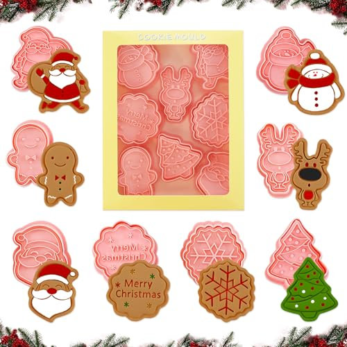 Stampini Biscotti Natalizi 3D, Dwafill Formine Biscotti di Natale 3D Plastica, Stampi Biscotti Natale 3D, Formine per Biscotti Natalizi Plastica, Tagliabiscotti Natalizi 3D (A)