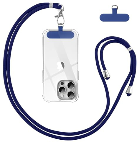 Vauki Cordon Tour de Cou Universelle Téléphone avec Patch, Bleu Foncé | Réglable Amovible en Nylon Collier Lanière Corde en Bandoulière Chaine Sangle Compatibles avec Plupart des Smartphones Case