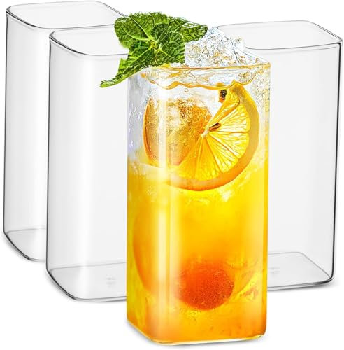 ADESUGATA Vasos de 500 ml, juego de 4 vasos cuadrados delgados, elegantes vasos de bar para agua, jugo, cerveza, bebidas, cócteles y bebidas mixtas