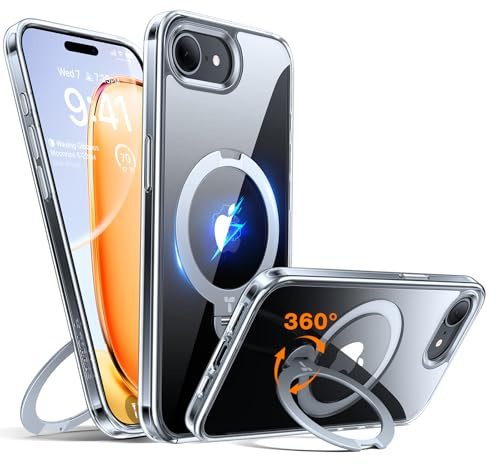 TORRAS Ostand Q3 Spin für iPhone 17e Hülle iPhone 16e Hülle Transparent | für MagSafe (Magnetischer Robust Standring) Zertifizierte Militärschutz für Handyhülle iPhone 17e/16e Case Klar Schlank