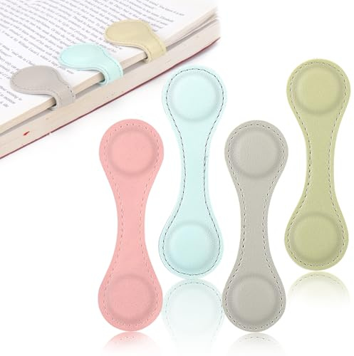 Yamobi 4 Stück Magnetische Lesezeichen,Lesezeichen Magnetisch aus Leder, Magnetlesezeichen Pferde, Geschenk für Mädchen, Praktisches Buchzubehör für Schüler und Leser(blau、rosa、grau、grün)