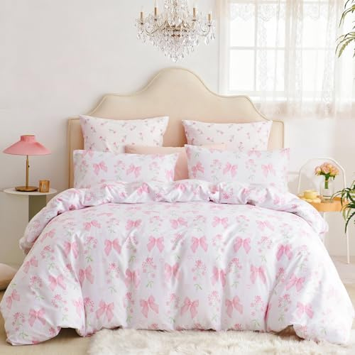 Tospass Blumen Bettwäsche 135x200 Weiß Bunt Floral Gestreift Bettwäsche Set | Aesthetic Wendebettwäsche, 2teilig Mädchen, Microfaser ÖKO-TEX Bettbezug mit Reißverschluss und 1 Kissenbezug 80x80cm