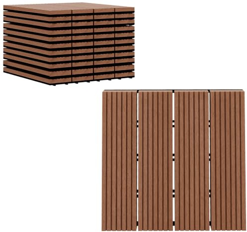 Outsunny Baldosas de Exterior 11 Piezas Antideslizantes 30x30 cm Marrón | Set de 11 Piezas, 1 m², Suelo de Jardín Exterior, Resistentes al Clima, de Fácil Instalación, para Jardín Terraza Balcón