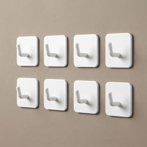 DEKAZIA® 8er-Set Klebehaken weiß selbstklebend ohne Bohren, Wandhaken | Handtuchhaken, Kleiderhaken, Garderobenhaken, Badezimmerhaken, Handtuchhalter, für Bad & Küche, extra stark