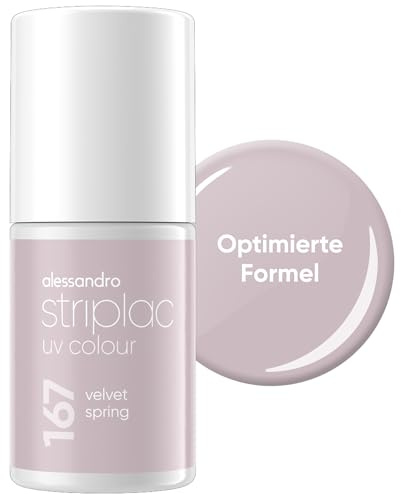 alessandro Striplac UV-Nagellack Velvet Spring - Deckend & Kratzfest bis zu 15 Tage - Leichtes Auftragen - Schonende Abziehtechnologie - Vegan - Grau-Rosa, 6,5ml