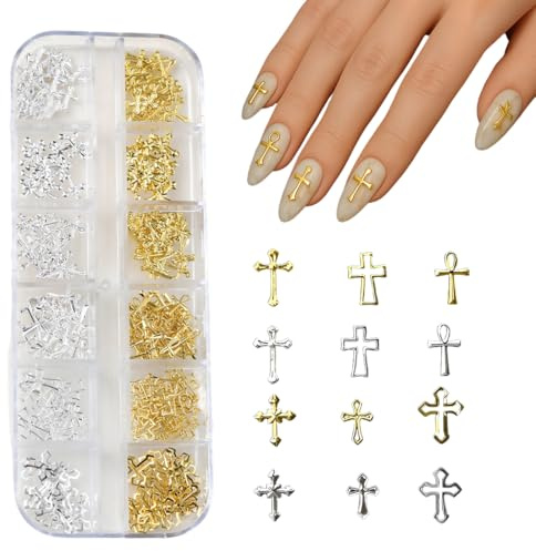 XYTAHDM 1 boîte breloques ongles, croix nail art décorations, nail charms d'ongles 3D, gothiques rétro punk décorations nail art, accessoires pour ongles, décoration d'ongles à faire soi-même