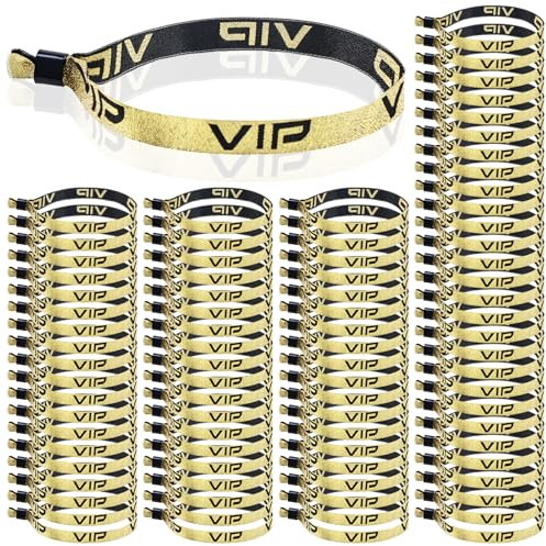 100 Stück VIP Stoff Einlassbänder: VIP Eintrittsbänder Goldene, Festival Armbänder, Partybänder, Wasserfeste Party Bändchen für Veranstaltung Party Vergnügungspark Konzert Geburtstag Hochzeit