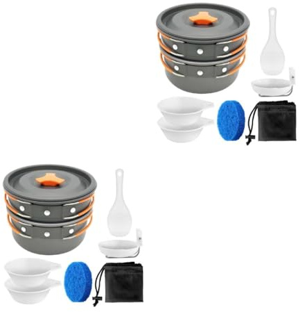 Kisangel 2 Juegos Utensilios de Cocina para Acampar Set de Cocción Portátil de Anodizado para Picnic y Actividades de Limpiar y Saludable para Camping