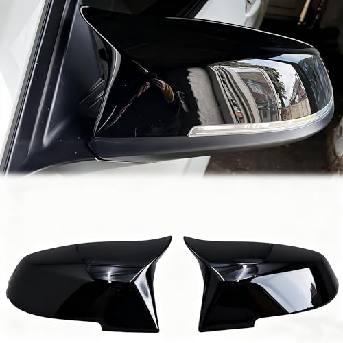 Fouedy 1 Paar Auto Spiegelkappen Rückspiegel für BMW F20 F22 F23 F30 F31 F32 F33 F36 F87 M2 X1 E84 (Glänzendes Schwarz)