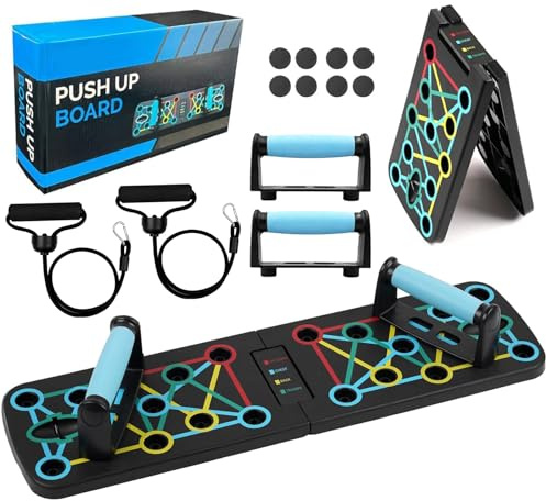 17 in 1 Faltbare Push-Up Liegestütz Brett mit Handgriff für Muskeltraining Effektiv Für Männer Liegestützgestell mit 2 Elastisches Widerstandsseil
