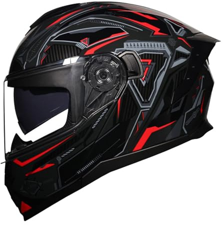 Flip Up Front Motorbike Helmet Full Face Modular Motorcycle Helmet with Double Visor DOTECE Approved Flip-Up Motocross Helmets for Adults Men Women Removable Lining J,XL:61-62CM